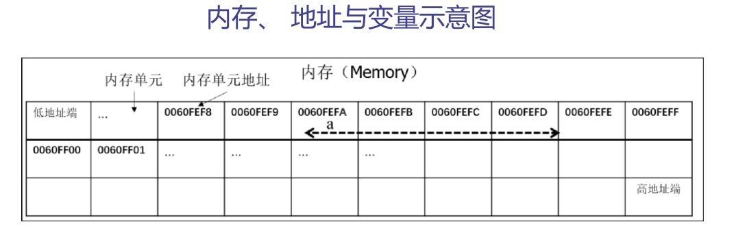 变量 a 在按字节编址的连续内存单元中占据多个地址